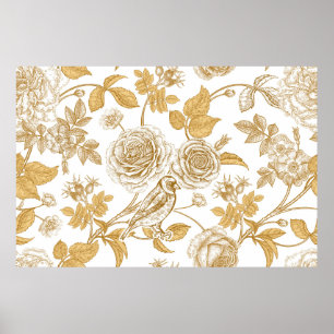 Goldene Rose, Blume, Blätter und Beeren von Hunden Poster