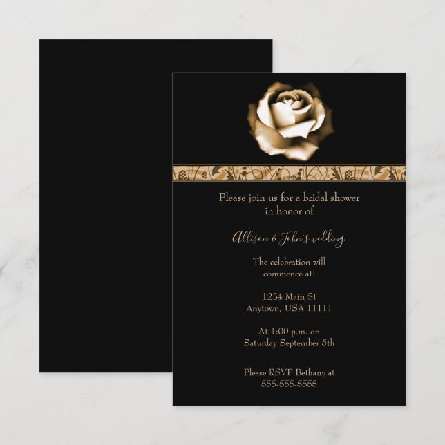 Goldene Rose Brautparty Einladung (Vorne/Hinten)