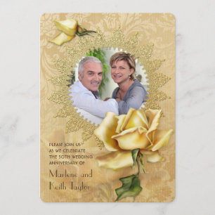 Goldene Rose Damast 50. Hochzeitstag Einladung