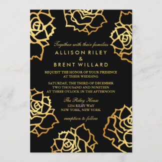 Goldene Rose Einladung Hochzeit - Schwarz