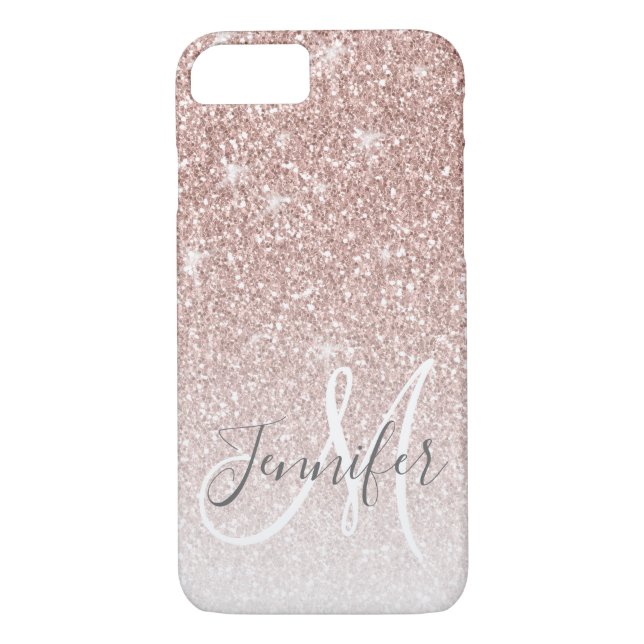 Goldene Rose Glitzer Blush Monogramm Name Case-Mate iPhone Hülle (Rückseite)