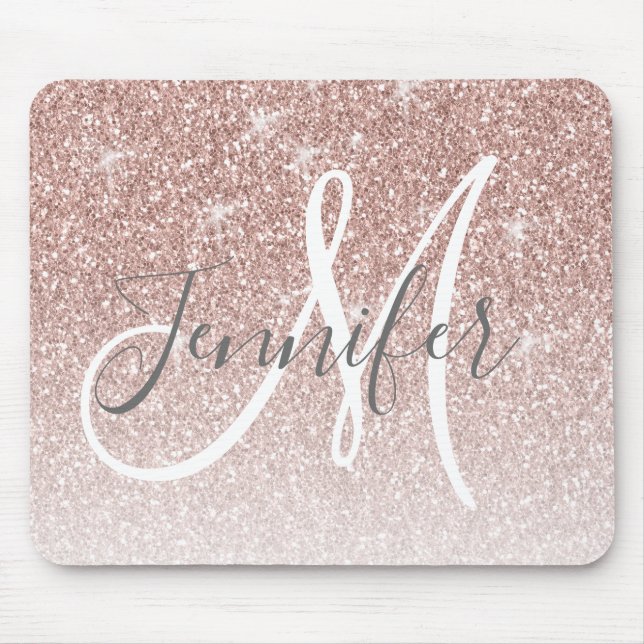 Goldene Rose Glitzer Blush Monogramm Name Mousepad (Vorne)