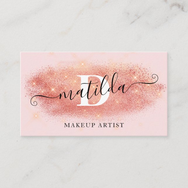 Goldene Rose Glitzer Rosa Makeup Künstler Visitenkarte (Vorderseite)
