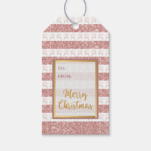 Goldene Rose Glitzer Rosa Rentiere Weihnachten Geschenkanhänger