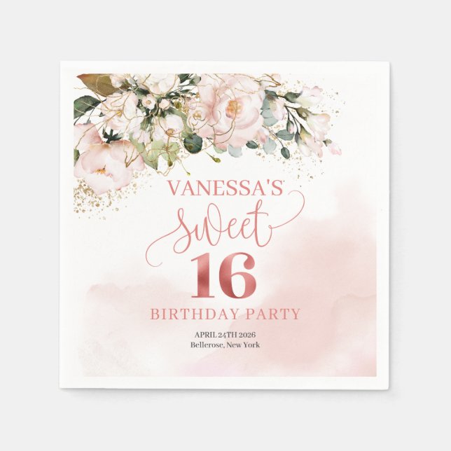 Goldene Rose Goldblütengold Eukalyptusgold Süß 16 Serviette (Vorderseite)