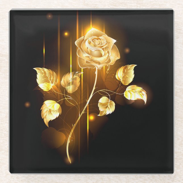Goldene Rose (goldene Rose) Glasuntersetzer (Vorderseite)