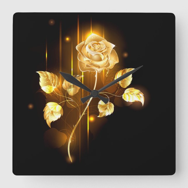 Goldene Rose (goldene Rose) Quadratische Wanduhr (Vorderseite)