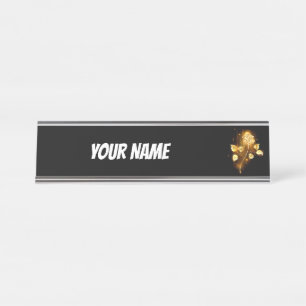 Goldene Rose (goldene Rose) Schreibtischnamensplakette