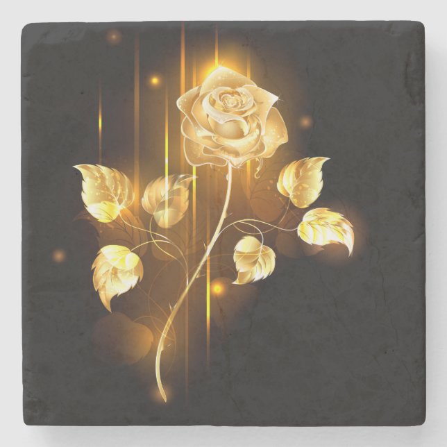 Goldene Rose (goldene Rose) Steinuntersetzer (Vorderseite)