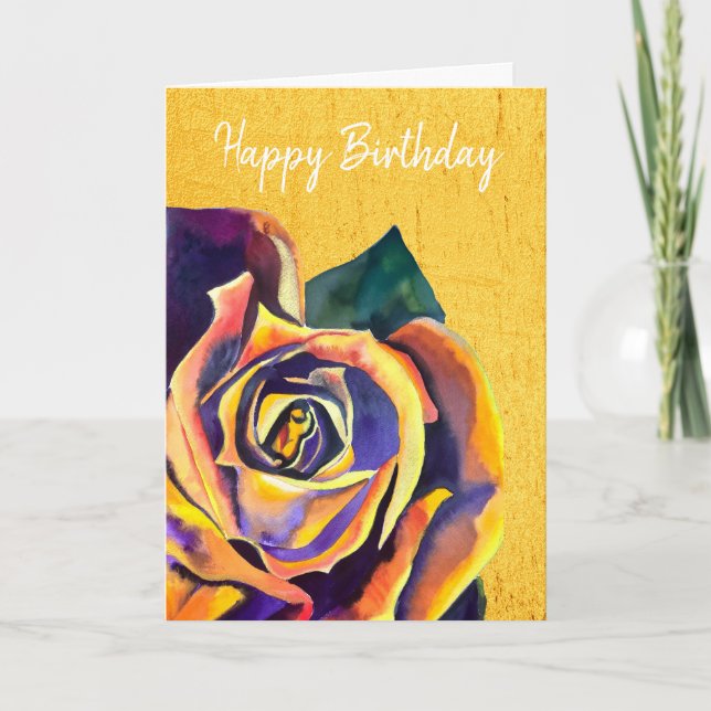 Goldene Rose Gotische Aquarellkunst Karte (Vorderseite)