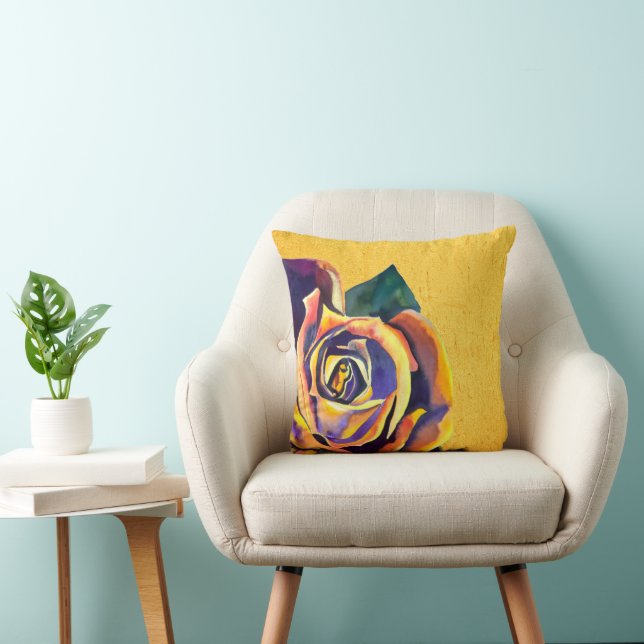 Goldene Rose Gotische Aquarellkunst Kissen (Stuhl )