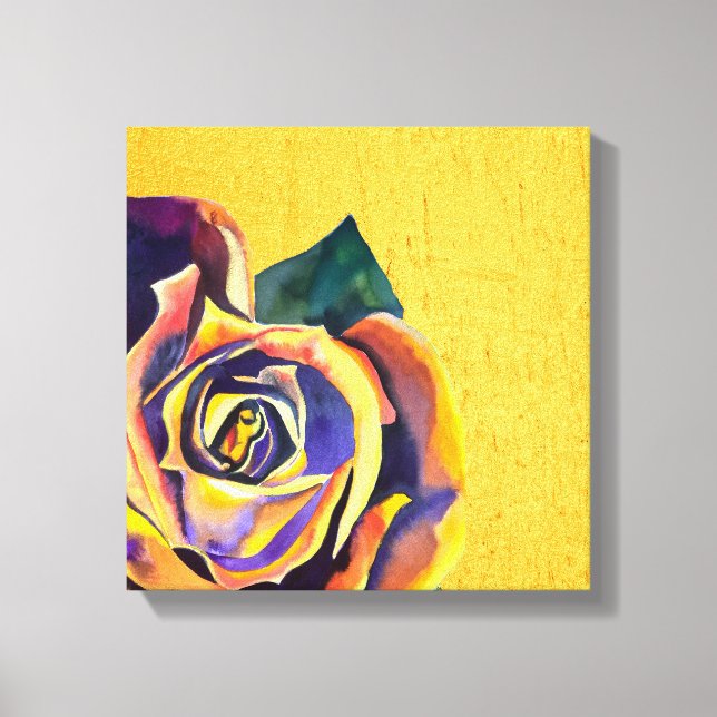 Goldene Rose Gotische Aquarellkunst Leinwanddruck (Vorderseite)