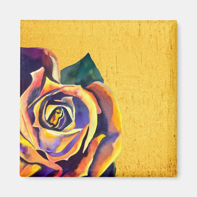 Goldene Rose Gotische Aquarellkunst Magnet (Vorne)