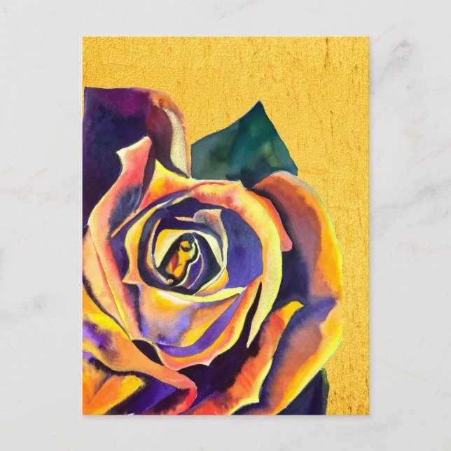 Goldene Rose Gotische Aquarellkunst Postkarte (Vorderseite)