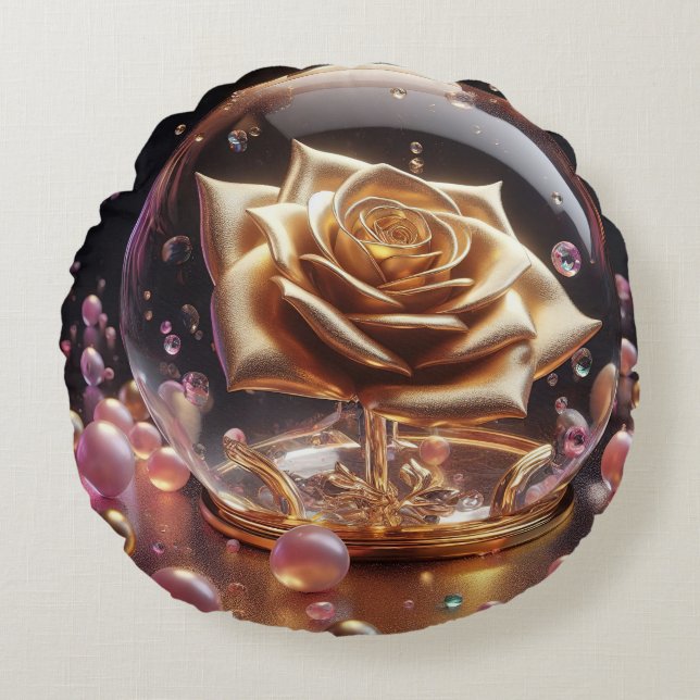 Goldene Rose in der Welt Rundes Kissen (Vorderseite)