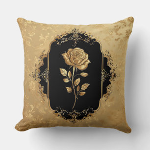 Goldene Rose Kunstwerk mit aufwendigem dekorativem Kissen