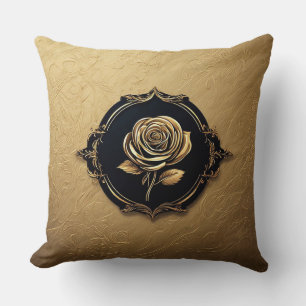 Goldene Rose Kunstwerk mit aufwendigem dekorativem Kissen