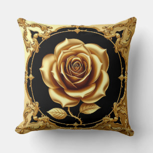 Goldene Rose Kunstwerk mit aufwendigem dekorativem Kissen