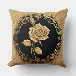 Goldene Rose Kunstwerk mit aufwendigem dekorativem Kissen