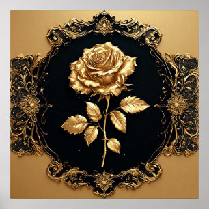 Goldene Rose Kunstwerk mit aufwendigem dekorativem Poster