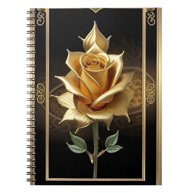 Goldene Rose mit eleganten Verzierten Details Notizblock (Vorderseite)