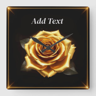 Goldene Rose mit leuchtenden Rändern Quadratische Wanduhr