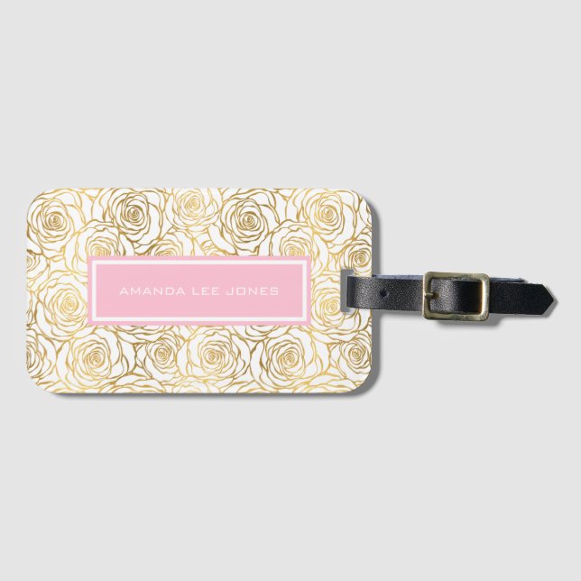 Goldene Rose mit Rosa Gepäckanhänger (Vorderseite (Horizontal))