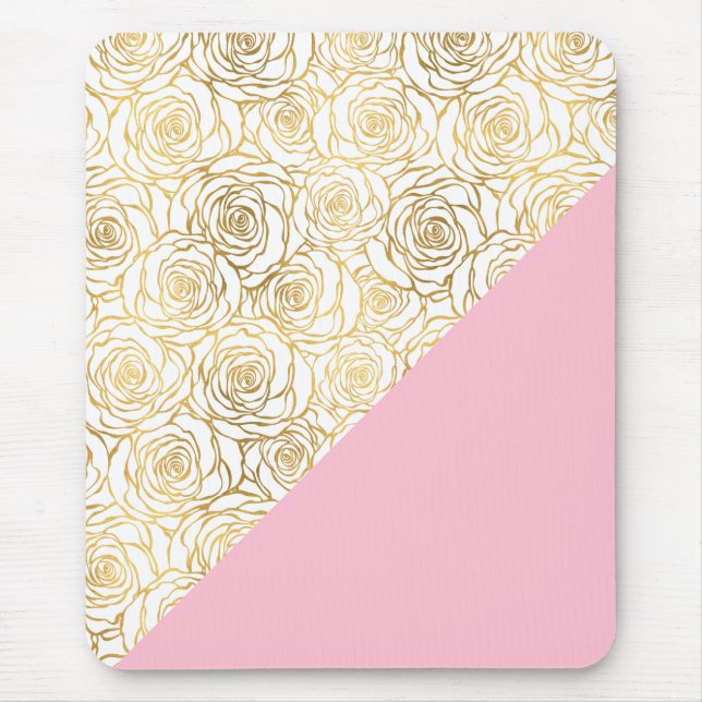 Goldene Rose mit Rosa Mousepad (Vorne)