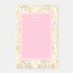 Goldene Rose mit Rosa Post-it Klebezettel
