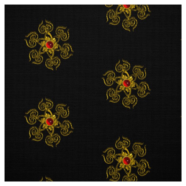 GOLDENE ROSE MIT ROTEM RUBY-Schwarz-Muster Stoff (Muster)
