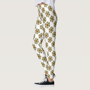 GOLDENE ROSE MIT ROTEM RUBY, Weißmuster Leggings