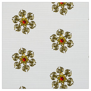 GOLDENE ROSE MIT ROTEM RUBY, Weißmuster Stoff