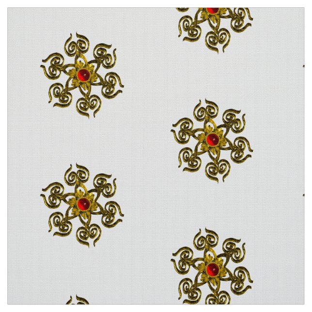 GOLDENE ROSE MIT ROTEM RUBY, Weißmuster Stoff (Muster)