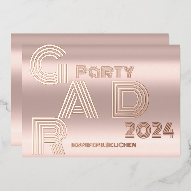 GOLDENE ROSE MODERNES GRAD PARTY FOLIENEINLADUNG (Vorderseite/Rückseite)