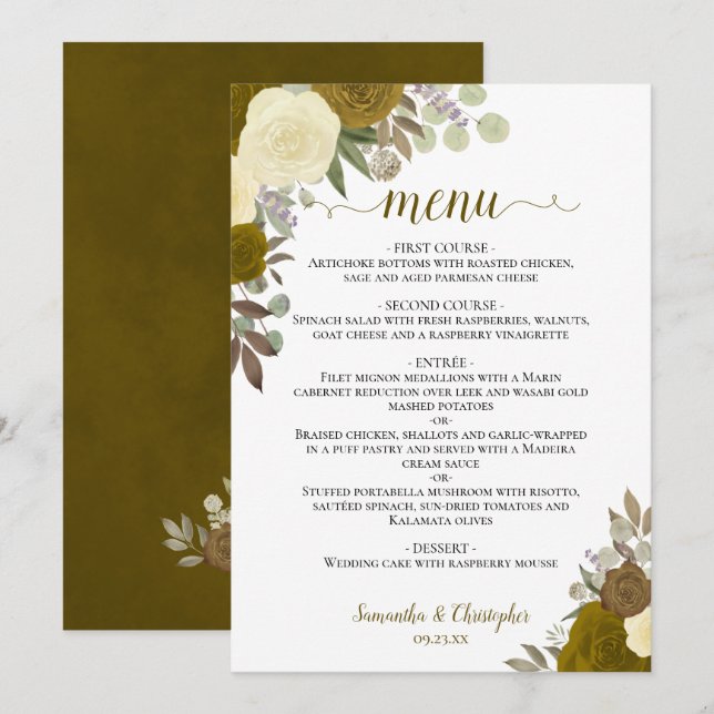 Goldene Rose Rustikale Boho Blütenwelt Elegante Ho Menükarte (Vorne/Hinten)