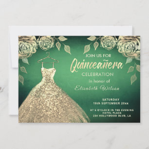Goldene Rose sequenzieren Goldkleid Quinceañera Gr Einladung