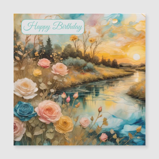 Goldene Rose Tal Sunrise Geburtstag Magneteinladung (Vorderseite)