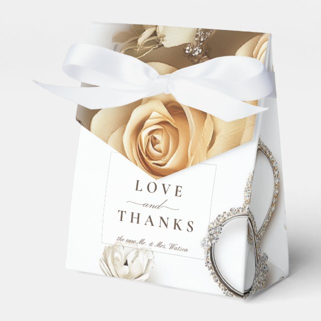Goldene Rose und Hochzeitsringe Geschenkschachtel (Vorderseite)