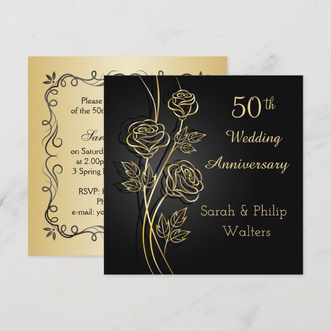Goldene Rose zum 50. Jubiläum Einladung (Vorne/Hinten)