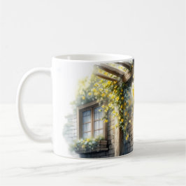 Goldene Rosen an der Wand eines rustikalen Stein C Kaffeetasse