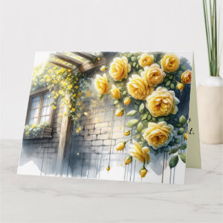 Goldene Rosen an der Wand eines rustikalen Steinco Karte