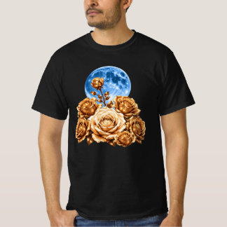 Goldene Rosen & Blaue Vollmond-Himmelsästhetik T-Shirt