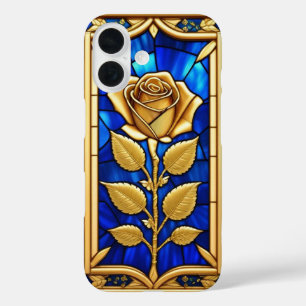 Goldene Rosen-Dekoration in Buntglas iPhone 16 Hülle