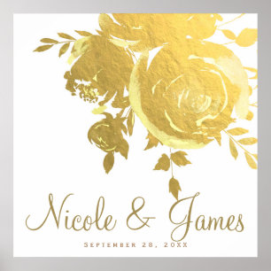 Goldene Rosen Faux Folie Elegante Moderne Florale Poster