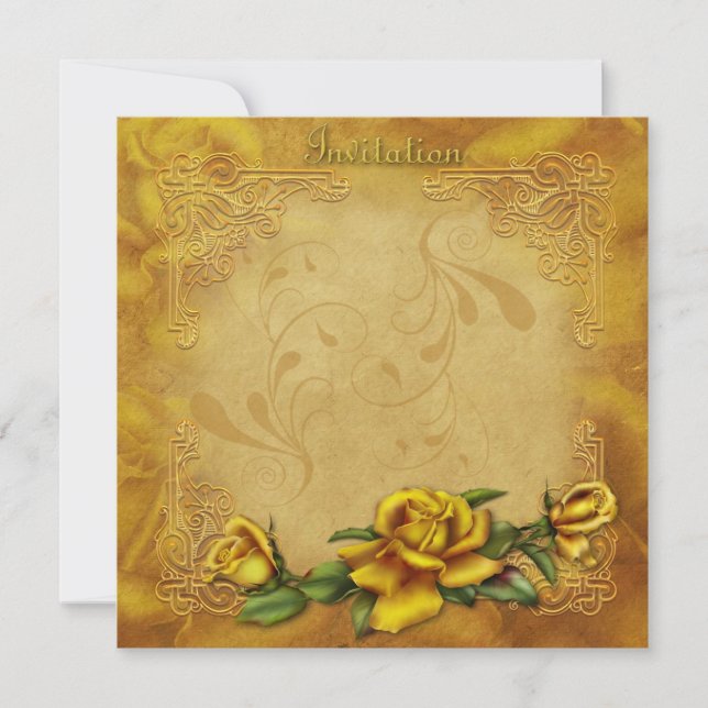 Goldene Rosen-Hochzeits-Einladung Einladung (Vorderseite)