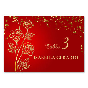 Goldene Rosen Konfetti Tischplatzkarte Tischnummer