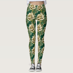 Goldene Rosen mit smaragdgrünen Blättern Leggings
