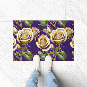 Goldene Rosen mit üppigen grünen Blättern Fußmatte