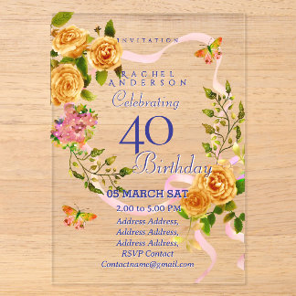 Goldene Rosenband-Einladung zum 40. Geburtstag Acryleinladungen