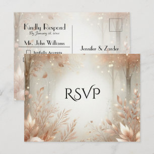 Goldene Rosenholz Verzauberte Waldhochzeit RSVP Einladungspostkarte